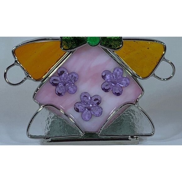 Vintage Stained Glass Bunny Candle Holder Tealight Girl Easter Flowers 5.5 in - Picture 5 of 7